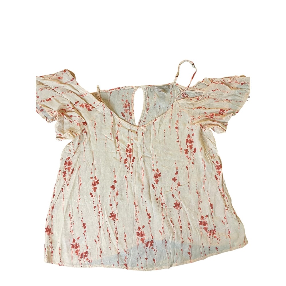 Forever 21 Contemporary Floral Print‎ Top Ruffle Cold Shoulder Blouse Large